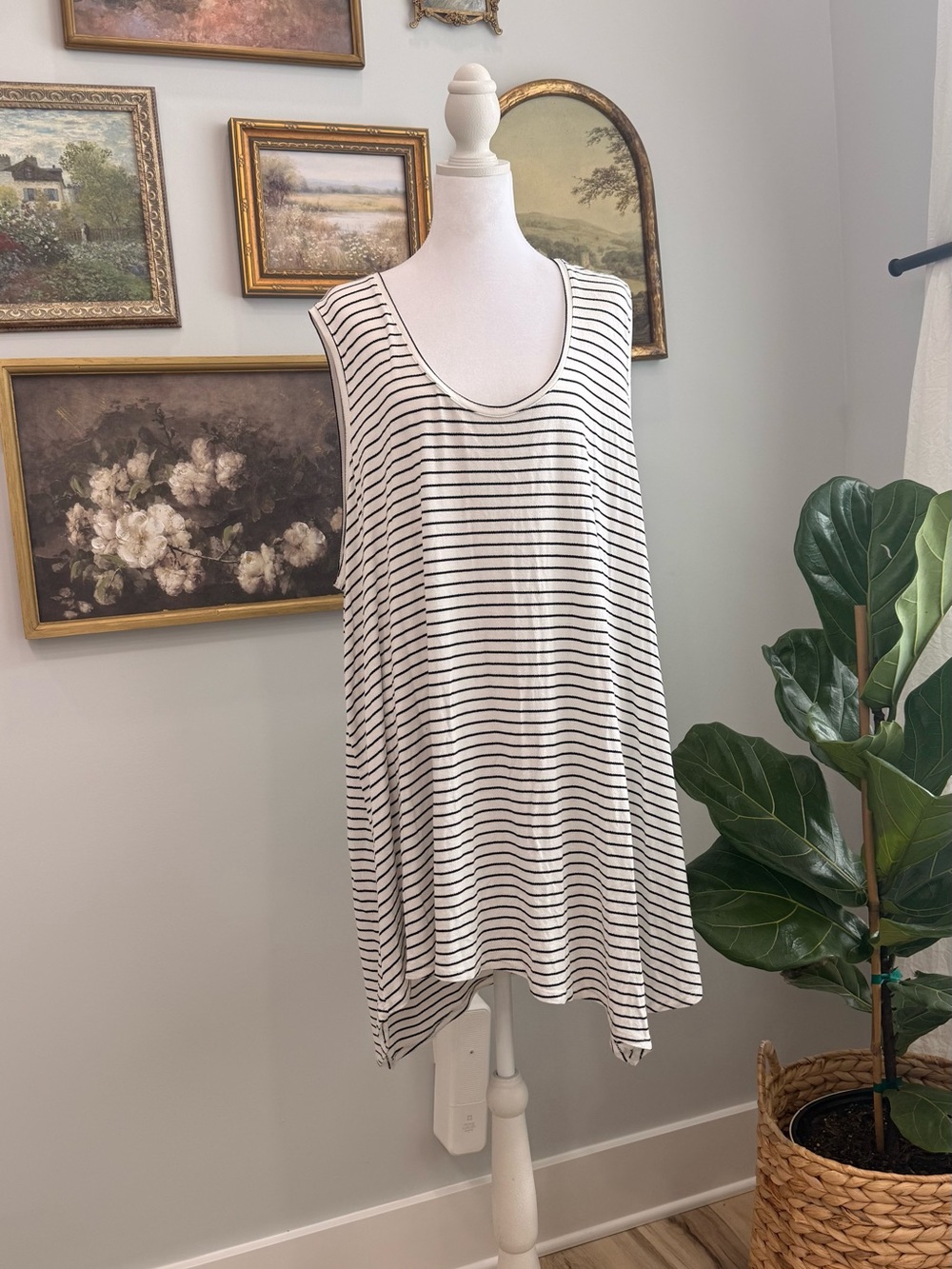 Apt. 9 Black & White Striped Sleeveless Asymmetrical Tank Dress